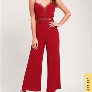 Wine red lace jumpsuit